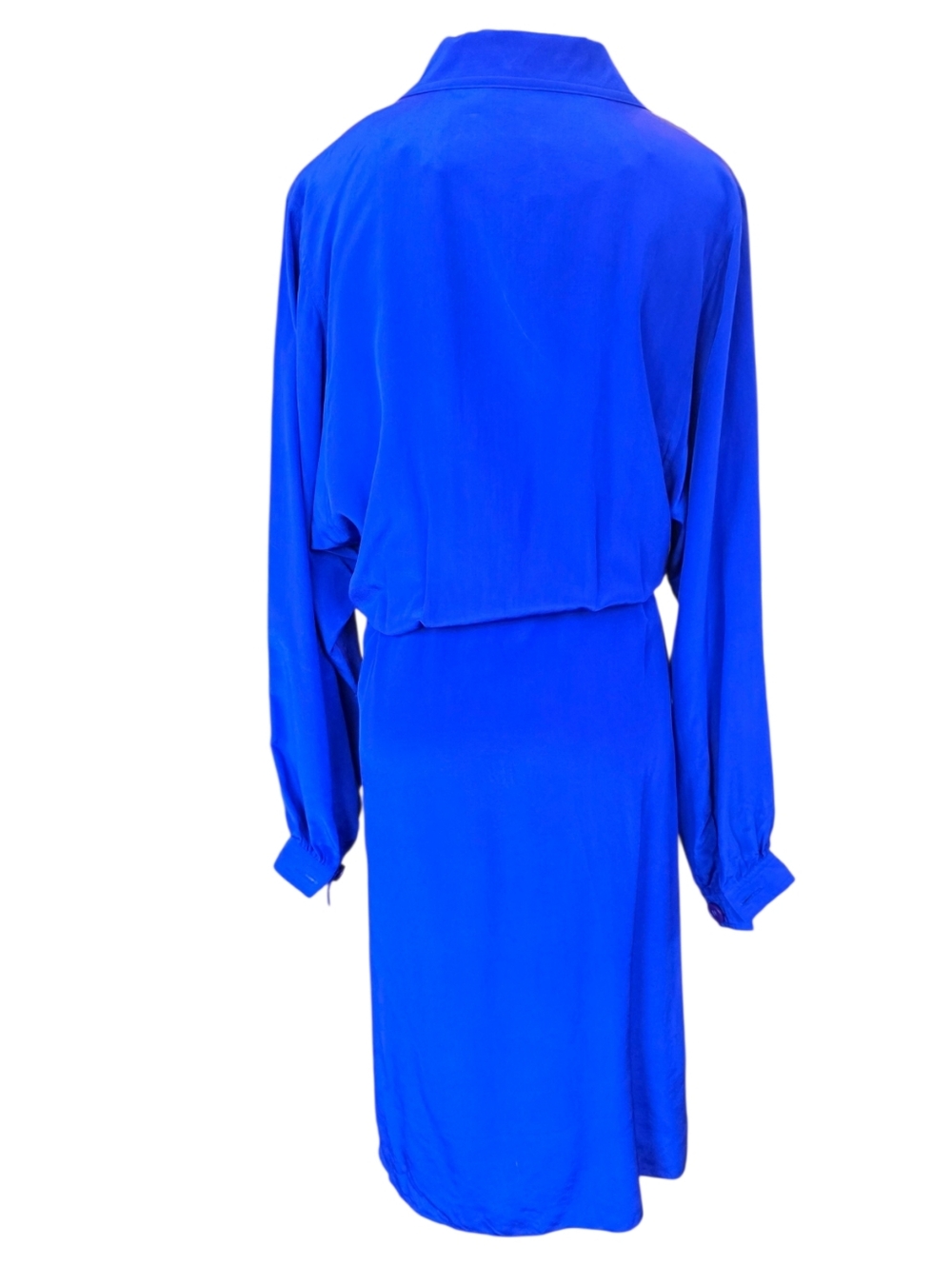 Vintage 1980s Leslie Fay 100% Silk Cobalt Blue Shirt Dress Long Sleeve Womens Si - Picture 5 of 14
